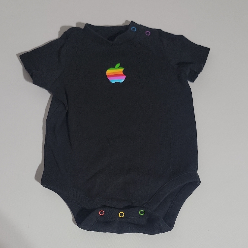 Apple Black Baby Onesie with Rainbow Apple Logo